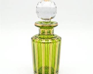 Bohemian Green Cut Glass Perfume Bottle with Gilt Panels