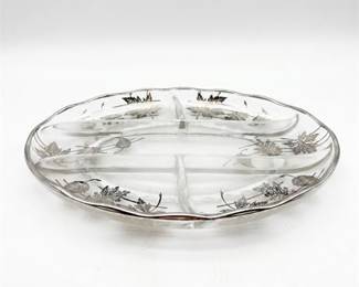 Silver Overlay Glass Five-Part Relish Dish
