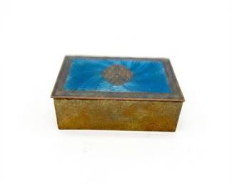 Brass Box with Blue Guilloché Enamel Lid