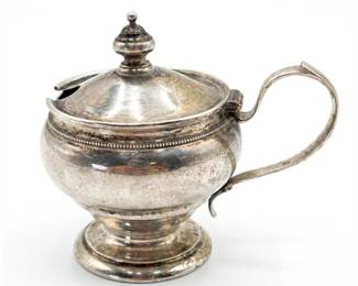 Sterling Silver Mustard Pot with Hinged Lid