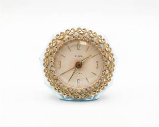 Elgin Faceted Blue Glass Rhinestone Alarm Clock