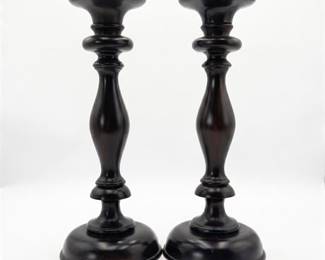 Pair of Pottery Barn Turned Wood Candle Holders