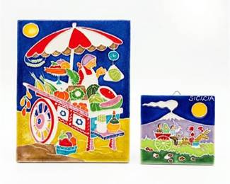 Pair of Creazioni Luciano Sicilian Ceramic Tiles