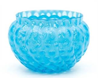 Victorian Blue Opalescent Coin Spot Rose Bowl