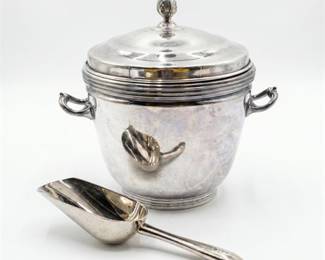 Silver Plate Ice Bucket with Glass Liner and Scoop