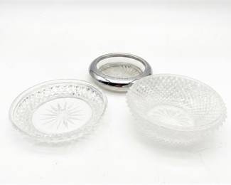 Group Of Three Vintage Pressed Or Cut Glass Bowls