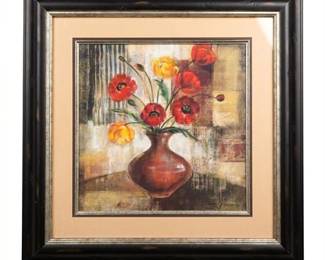 Framed Still Life Print of Poppies and Tulips in Vase