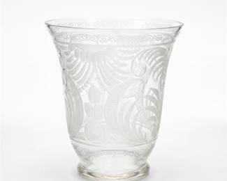 Wheel-Engraved Glass Vase with Scrolling Foliage