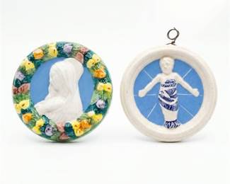 Pair of Italian Ceramic Wall Plaques, Della Robbia Style