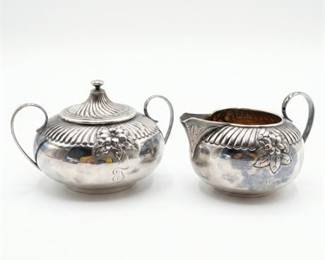 Sterling Silver Repoussé Creamer and Sugar Bowl