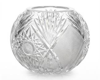 Cut Glass Rose Bowl with Hobstars and Fans