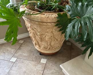Giant ornate Planter Pot with plant and base