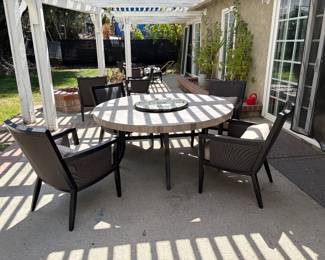 Brown Jordan doing table and six patio chairs, table needs love but all chairs in good shape 