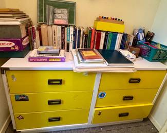1960s Mid-Century Modern yellow "Colormates" campaign dresser by Morris of California, featuring recessed drawer pulls.