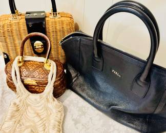 Furla Black Satchel Bag with Sleek Design . Vintage Kate Spade Wicker Bag , vintage 