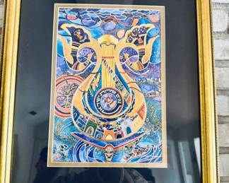 This artwork is a limited edition "King David" serigraph or lithograph by artist Raphael Abecassis, featuring gold foil accents.