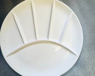vintage white ceramic plates designed for fondue or sushi with multiple sections gourmet international Japan
