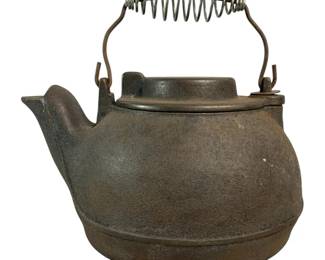 Vintage Cast Iron Tea Kettle with Coil Handle Rustic Hearthware