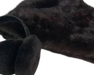 Vintage Fur Hat Matching Earmuffs Set Winter Fashion Accessories