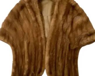 Vintage Brown Fur Stole Wrap w Satin Lining Monogrammed