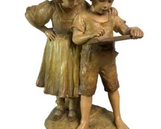 Goldschneider Boy Girl Statue 20H x 10.5W Vintage Figurine