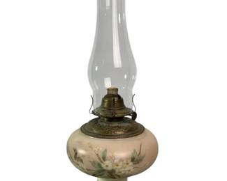 Vintage Floral Oil Lamp Glass Chimney Lamp with Ornate Metal Base