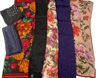 6 Assorted Silk Scarves 1 Wool Scarf Fashion Accessory Bundle