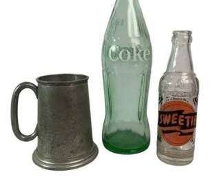 Vintage Beverage Collection Coke Bottle, Sweetie Bottle, Metal Mug