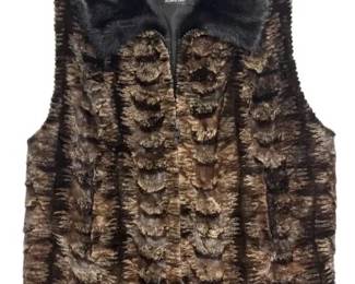 Vintage Real Fur Vest Nathan Levin Furs Atlantic City Brown Textured Fur with Dark Fur Collar