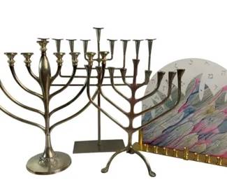 Menorah Collection Decorative Glass Clock Lot Judaica Home Dcor Assortment