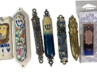 Lot of 7 Mezuzah Cases Judaica Wall Mount Scroll Holders Car Mezuzah