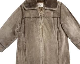 Vintage Sheared Real Fur Coat Nathan Levin Furs Atlantic City Beige Taupe Zip Front