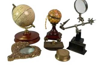 Office Decor Collection Globes, Sculpture, Magnifying Glass, Stamp Presses Sundial