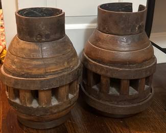 Antique Metal and Wood Urns