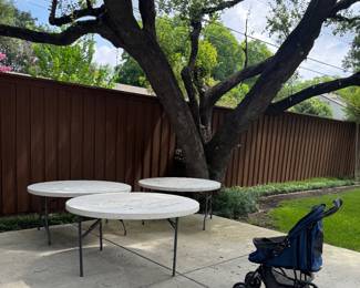 Round Tables and Dog Stroller