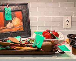 Whimsical Art, Wooden Serving Utensils, Stoneware 