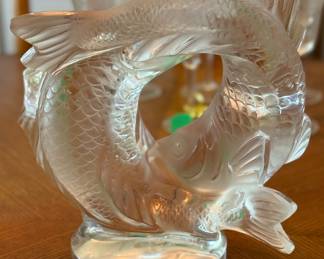 Lalique Crystal Large 11” Double Fish Deux Poisson Sculpture signed