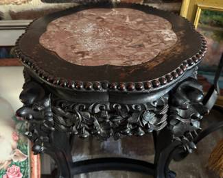 Asian Antique Side Table with Marble Top