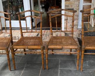 Set of 4 Rush Seating Bamboo Chairs