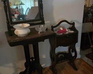Dresser top mirror marble top table cigar humidor stand