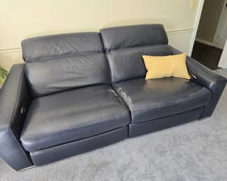 Blue leather electric reclining sofa