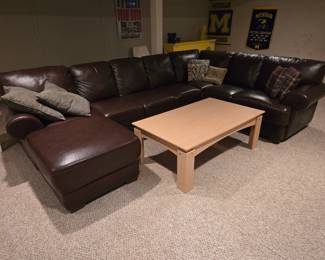 Leather sectional & coffee table, barely used!