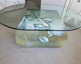 Floral Art Glass-top Coffee Table