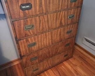 Dixie Campaigner Walnut Highboy Chest of Drawers, Pair