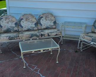 Mid-Century Meadowcraft outdoor patio set, chair, glider, couch and 2 tables 