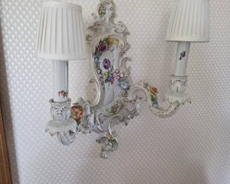 Von Schierholz German Porcelain Wall Sconces, Pair