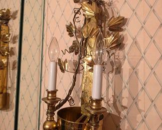 Vintage Hollywood Regency Brass Wall Sconce, Pair