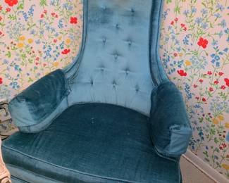 Mid Century Aegean Blue Crushed velvet chair