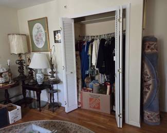 Lamps, coats, rugs