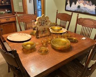 Amber Glass "Tiara Sandwich" Pattern Dinnerware Set